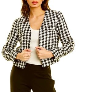 Tahari black/white cropped checkered jacket